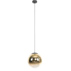 Art deco hanglamp zwart met goud glas 33 cm - pallon