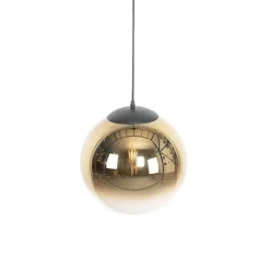 Art deco hanglamp zwart met goud glas 33 cm - pallon