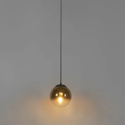 Art deco hanglamp zwart met goud glas 20 cm - Pallon