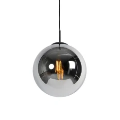Art Deco hanglamp zwart met smoke glas 30 cm - Pallon