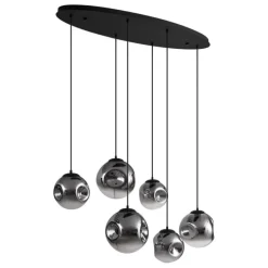 Art deco hanglamp zwart met ovale plafondplaat en smoke glas 6-lichts - Douglass