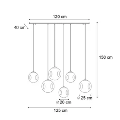Art deco hanglamp zwart met ovale plafondplaat en smoke glas 6-lichts - Douglass