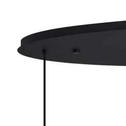 Art deco hanglamp zwart met ovale plafondplaat en smoke glas 6-lichts - Douglass