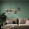 Art Deco hanglamp zwart met smoke en goud 10-lichts - Wess