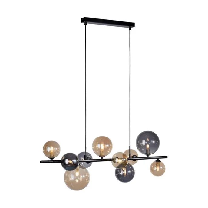 Art Deco hanglamp zwart met smoke en goud 10-lichts - Wess