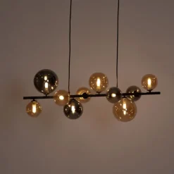 Art Deco hanglamp zwart met smoke en goud 10-lichts - Wess