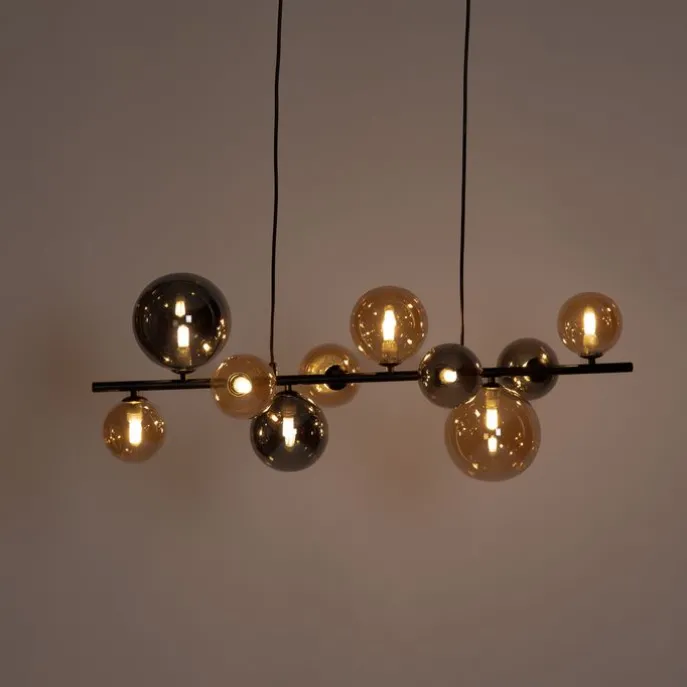 Art Deco hanglamp zwart met smoke en goud 10-lichts - Wess