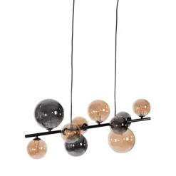 Art Deco hanglamp zwart met smoke en goud 10-lichts - Wess