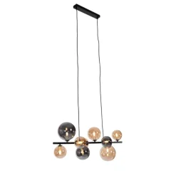 Art Deco hanglamp zwart met smoke en goud 10-lichts - Wess