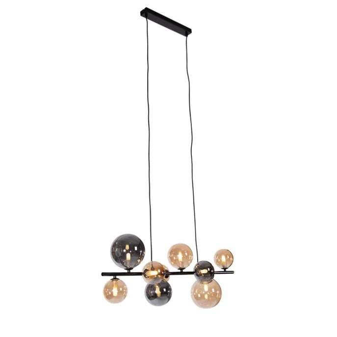 Art Deco hanglamp zwart met smoke en goud 10-lichts - Wess