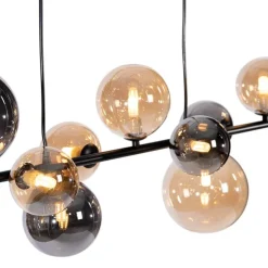 Art Deco hanglamp zwart met smoke en goud 10-lichts - Wess