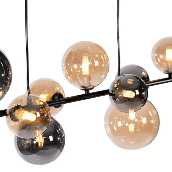 Art Deco hanglamp zwart met smoke en goud 10-lichts - Wess