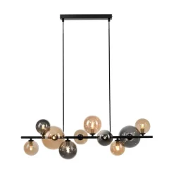 Art Deco hanglamp zwart met smoke en goud 10-lichts - Wess