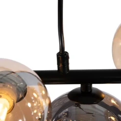 Art Deco hanglamp zwart met smoke en goud 10-lichts - Wess