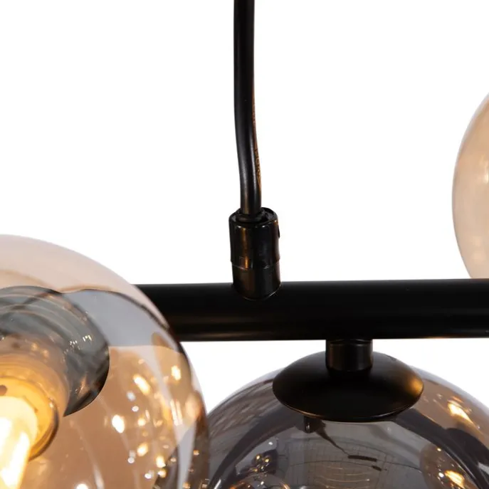 Art Deco hanglamp zwart met smoke en goud 10-lichts - Wess