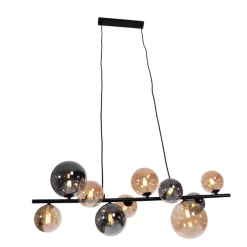 Art Deco hanglamp zwart met smoke en goud 10-lichts - Wess