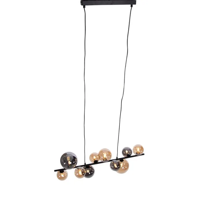 Art Deco hanglamp zwart met smoke en goud 10-lichts - Wess