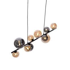 Art Deco hanglamp zwart met smoke en goud 10-lichts - Wess