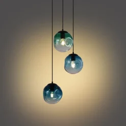 Art deco hanglamp zwart met blauw en groen glas 3-lichts - Douglass