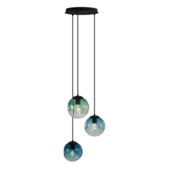 Art deco hanglamp zwart met blauw en groen glas 3-lichts - Douglass