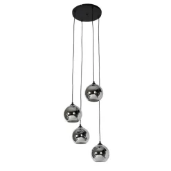 Art Deco hanglamp zwart met smoke glas 4-lichts - Wallace