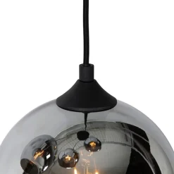 Art Deco hanglamp zwart met smoke glas 4-lichts - Wallace