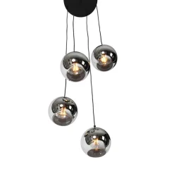 Art Deco hanglamp zwart met smoke glas 4-lichts - Wallace