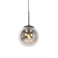 Art Deco hanglamp zwart met smoke glas - Flore