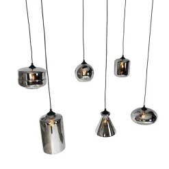 Art deco hanglamp zwart met smoke glas 6-lichts - Wallace