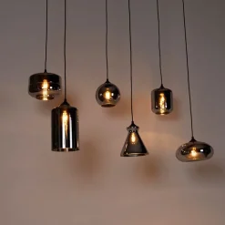 Art deco hanglamp zwart met smoke glas 6-lichts - Wallace