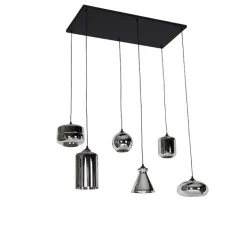 Art deco hanglamp zwart met smoke glas 6-lichts - Wallace