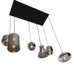 Art deco hanglamp zwart met smoke glas 6-lichts - Wallace