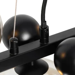 Art deco hanglamp zwart met amber glas 8-lichts - David