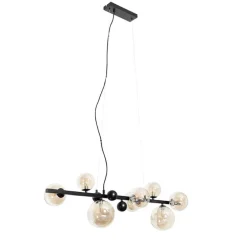 Art deco hanglamp zwart met amber glas 8-lichts - David