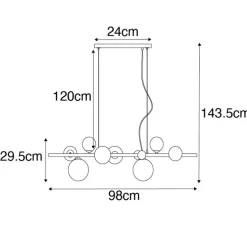 Art deco hanglamp zwart met amber glas 8-lichts - David