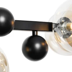 Art deco hanglamp zwart met amber glas 8-lichts - David