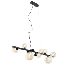 Art deco hanglamp zwart met amber glas 8-lichts - David