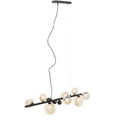 Art deco hanglamp zwart met amber glas 8-lichts - David