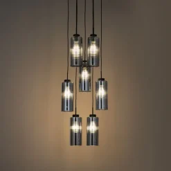 Art Deco hanglamp zwart met smoke glas 7-lichts - Laura
