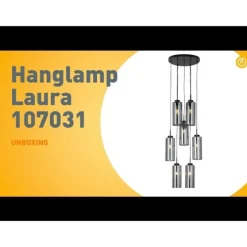 Art Deco hanglamp zwart met smoke glas 7-lichts - Laura