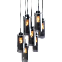 Art Deco hanglamp zwart met smoke glas 7-lichts - Laura