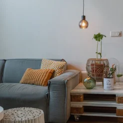 Art Deco hanglamp zwart met smoke glas - Vidro