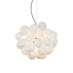 Art deco hanglamp zwart met opaal glas 8-lichts rond - Uvas