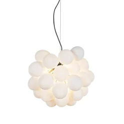 Art deco hanglamp zwart met opaal glas 8-lichts rond - Uvas