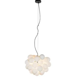 Art deco hanglamp zwart met opaal glas 8-lichts rond - Uvas