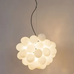 Art deco hanglamp zwart met opaal glas 8-lichts rond - Uvas