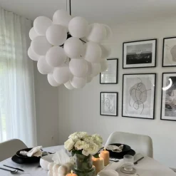 Art deco hanglamp zwart met opaal glas 8-lichts rond - Uvas