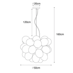 Art deco hanglamp zwart met opaal glas 8-lichts rond - Uvas