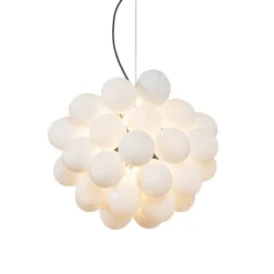 Art deco hanglamp zwart met opaal glas 8-lichts rond - Uvas