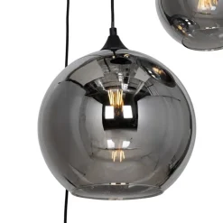 Art deco hanglamp zwart met smoke glas rond 7-lichts - Sandra